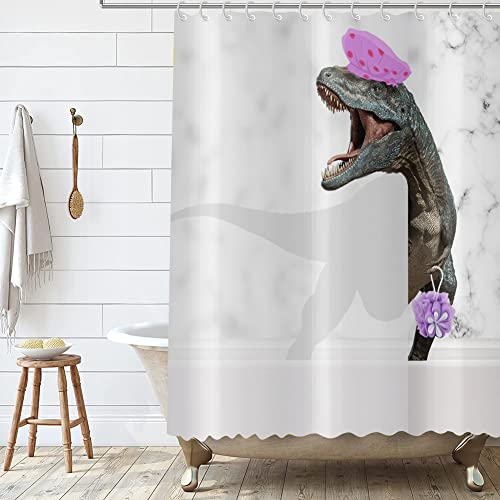 Mizhona Rideau de Douche Drôle de Dinosaure 180x180, Rideau de Douche Dino Marbre Mignon Enfant Garçon Cartoon Animal Rideau de Bain Tissu étanche Lavable Rideau de Bain pour Salle de Bain Cover