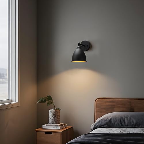 Image of Phansthy Industrial Hardwire Wall Sconce Vintage Farmhouse Wall Light Fixture, Right-Angled Wall Lights with Rustic Metal Lampshade for Bedroom, Living Room, Reading, Kitchen (Black, 2 Pack)