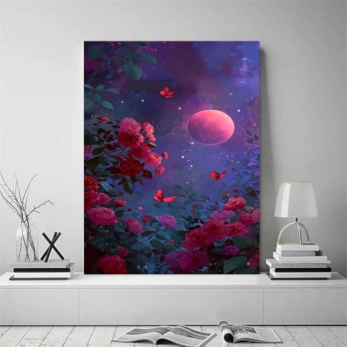 Tableau déco salle de bain fleur violette design lune 70x100cm