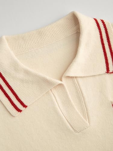 CIDER Short Sleeve Sweater Knit Top Collar Neck Stripe Pullover Casual Elegant Women’s Collared Sweaters2