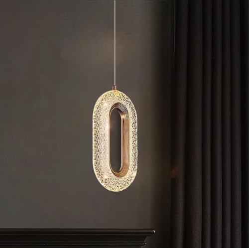 Image of Groeien 12W | 3 Color Gold Finish Modern LED Crystal Oval Hanging Pendant Ceiling Lamp Fixture | Chandelier for Home, Indoor, Outdoor,Living Room, Bedroom(Oval-Crystal Ring, 1)
