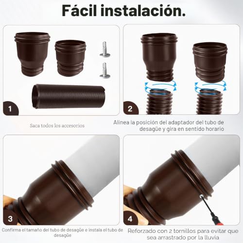 Miniatura 3 de Hengrongshen 1 Pieza De Extensión Flexible Para Canalones Y Bajantes, 80 100 Mm Extensible Para Canalon De 47 A 150 Cm, Extensión Canalones Pvc Para Lluvia Tejado, Marrón