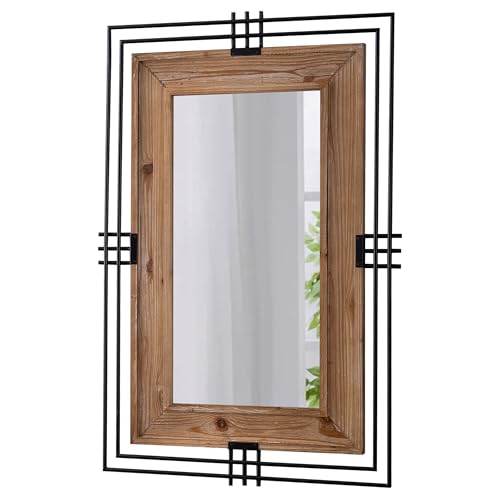 Sintosin Farmhouse Mirrors For Wall Decor Living Room 24 X 36 Inch, Hanging Rustic Wood Rectangle Mirror With Black Metal Frame, Unique Industrial Wall Mirrors For Bathroom Vanity Bedroom thumb #4