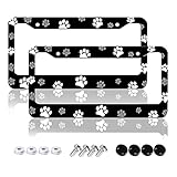 2Pcs Dog Paw License Plate Frames - 2 Holes Aluminum Alloy Metal Black Paw Print Car Plate Holder Tag Frame for US Canada Standard 12' x 6' with Screws