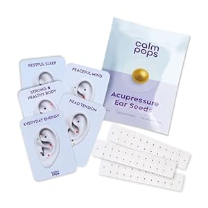 Acupressure Ear Seeds | Ear Seeding Kit Acupuncture Ear Seeds Stickers for Immune System & Digestive Health Support + Auricular Acupuncture Chart (60 Units, 24K Gold Plated)