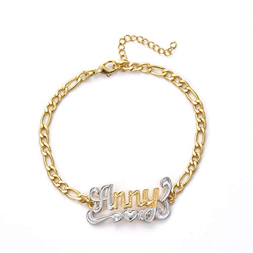 Ywduoying Custom Name Anklet 2 Tone Double Gold Plated Personalized 3D Name Nameplate Anklet Mother's Day Gift Beach Barefoot Jewelry #TOP7