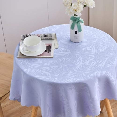 EFFICINATURE Square Tablecloth 36x36 Inch Purple Leaves Pattern Scalloped Edge Waterproof Jacquard Nightstand End Table Cover for Coffee Teapoy Table Room Decor