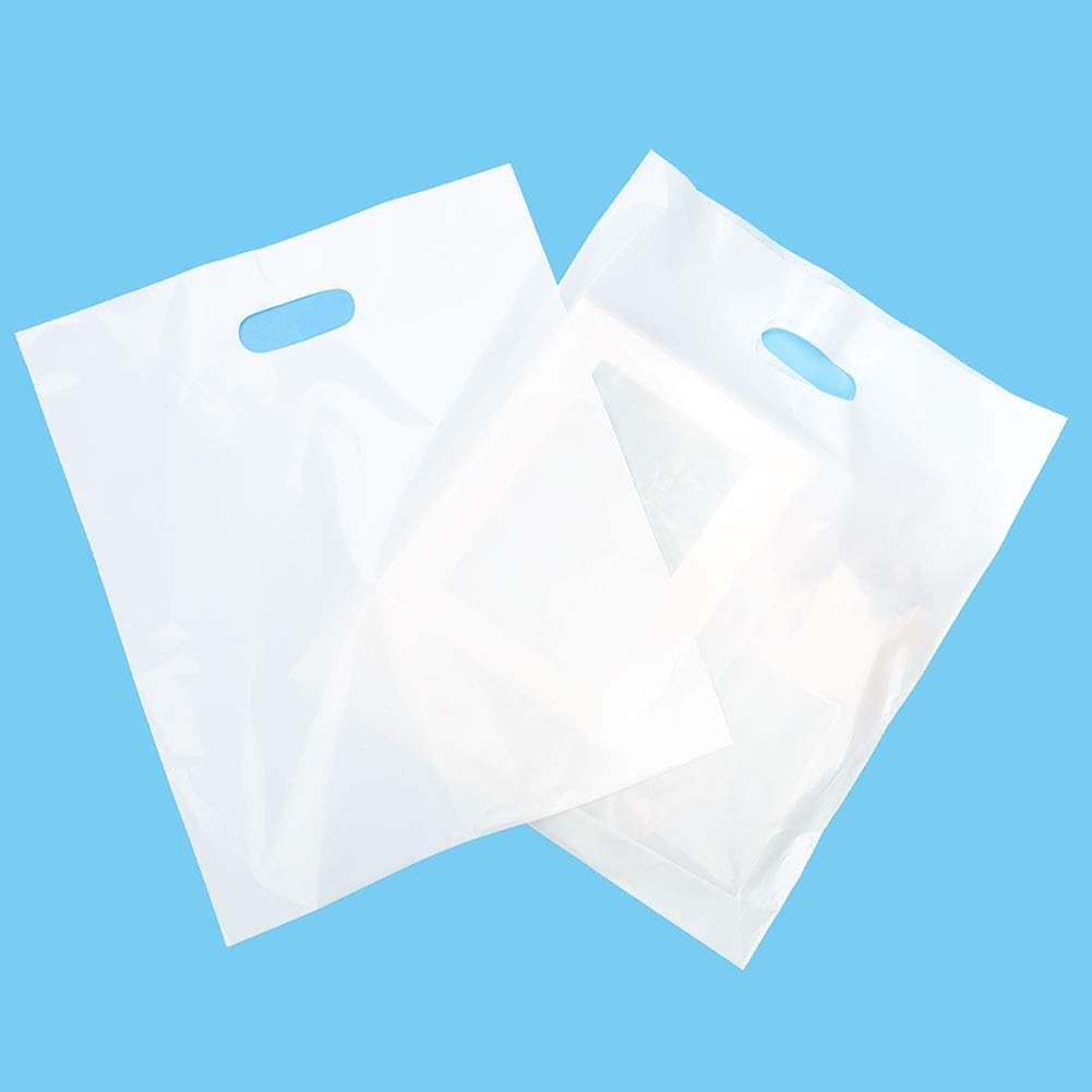 ClearBags 100 White Handle Bags 15x18, Extra Thick 2.25 Mil Retail Plastic Shopping Merchandise Gift Bags Tear Resistant Strong Durable Anti Stretch For Small Business LDPE Die Cut, 100% Recyclable