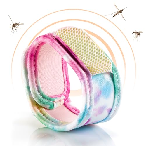 PARAKITO - Bracelet Anti-Moustiques Réutilisable - 2 Plaquettes Incluses aux Huiles Essentielles - 1 Mois de Protection - Sans DEET - Taille Junior 3+ (Tie & Dye)