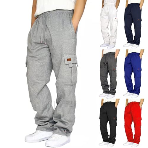 Baggy Cargo Pants Men Elastic Waist Open Bottom Sweatpants Loose Fit Lightweight Hiking Work Pants Multi Pockets