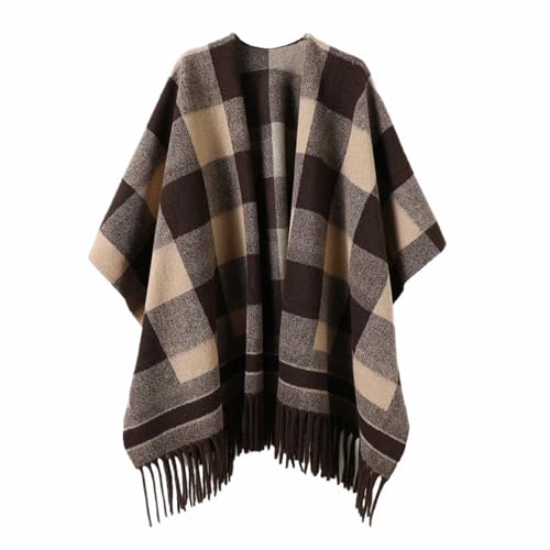 Women's Fringed Cashmere Knit Shawl - Elegant Plaid Warm and Windproof Cape for Parties, Evenings and Outdoor Wear2
