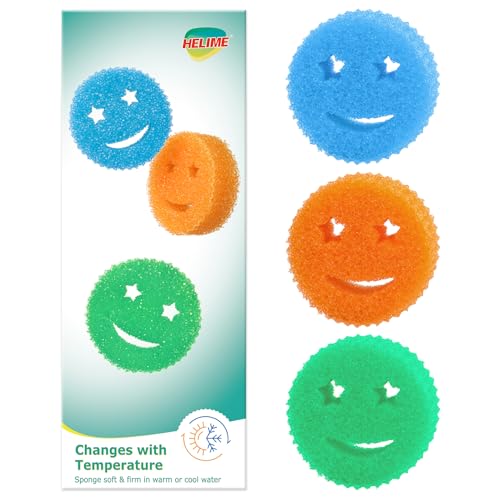 HELIME Scrub Sponges Dish Scrubber, Non Scratch Dual Sided Multipurpose Color Sponge, Temperature Controlled Cleaning Pads, BPA Free Polymer Foam, and Odor Resistant, Safe for Household Cleaning
