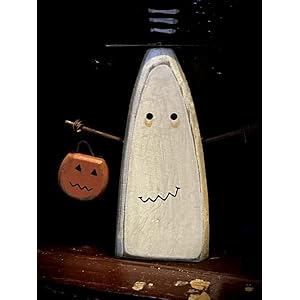 Primitives supplies for chunky wood white ghost man shelf sitter primitive style halloween figurine for holiday kitchen farhouse home decor  urban country home decor