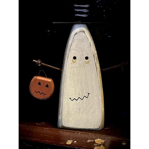 Primitives supplies for chunky wood white ghost man shelf sitter primitive style halloween figurine for holiday kitchen farhouse home decor  urban country home decor