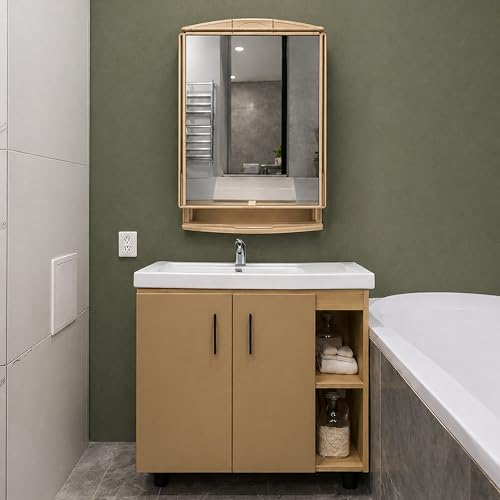 Image of JD FRESH Unbreakable Bathroom Cabinet with Mirror /Wall Mount Mirror Cabinet for Wash Basin /Bathroom Organizer Cabinet /Multipurpose Wall Storage Organizer /Decorative Prime Look (Golden)