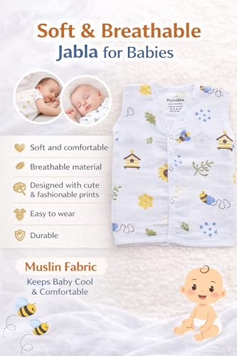 Image of MamaBee Organic Cotton Muslin Button Jabla | Printed Jabla | for Boys & Girls | Soft & Comfortable Baby Products | Sleeveless Vest | Snap Button Jabla |
