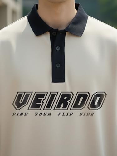 Image of Veirdo Men's Oversized Loopknit Cotton Polo Neck T-Shirt | Oversized Baggy Fit Full Sleeve Casual Streetwear Top with Ribbed Cuffs S-XXL