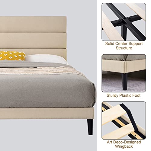 QZhommer-Upholstered-Platform-Bed-Queen-Size-Metal-Bed-Frame-with-Headboard-and-Strong-Wooden-SlatsNon-Slip-and-Noise-FreeNo-Box-Spring-Needed-Mattress-FoundationEasy-AssemblyBeige