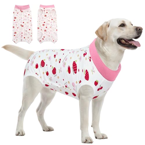 Image of SAWMONG Recovery Suit for Dogs After Surgery Professional, Dog Spay Surgical Suit for Female Dogs, Dog Onesie Bodysuit for Surgery Male Substitute E-Collar Cone, Cherry Pink, XXX-Large