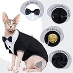 QBLEEV Cat Tuxedo Suit, Cat Halloween Costumes for Cats Only, Sphynx Cat Tuxedo Outfit Costume with Bow Tie, Kitten Formal Attire Wedding Birthday Onesie Clothes for Male Girl Hairless Cats - Image 3