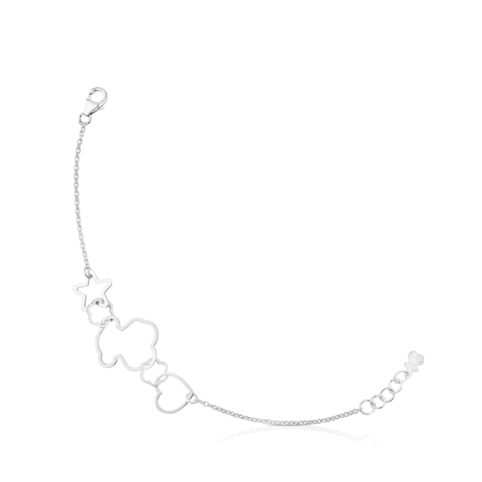 TOUS Pulsera de Plata de Primera Ley para Mujer con Motivo Estrella, Corazón y Oso, 18cm de Largo, Fina y Elegante, Colección Silueta