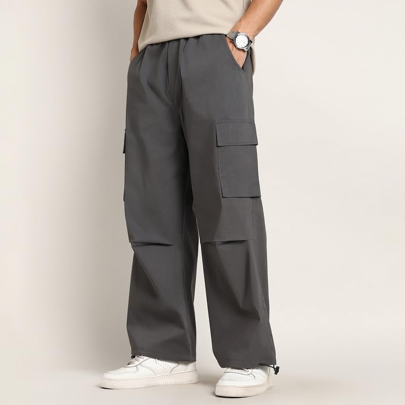 Image of CAHOOT Men's Cargo Trousers for Casual Wear | Mid-Rise | Relaxed Fit | Button Closure | Cargo Pants Crafted with Comfort Fit for Everyday Wear