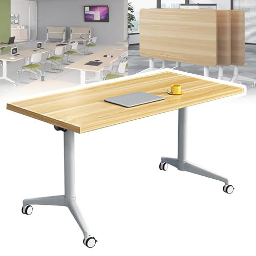 CGHAZLJ Mesa de Conferencia Plegable, Salas de conferencias Plegables, Salas de capacitación, Mesa de capacitación móvil abatible, con Ruedas, Mesa Rectangular Grande para reuniones y Semi