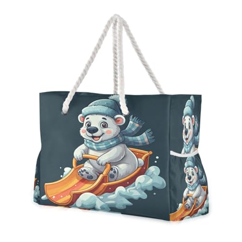 Polar Bear Winter Beach Tote Bag for Women Waterproof Swim Pool Extra Large Beach Bags with Zipper Carry On Travel Bag for Yoga Gym Women Vacation Essentials Nurse