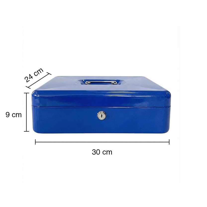 oddpod™ DL Metal Cash Box & Jewelry Safe Locker with Plastic Coin Tray & Key Lock - X-Large (Blue) 1