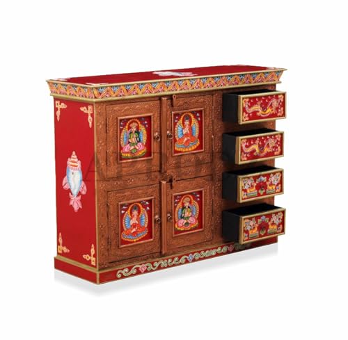 Image of APRODZ Hand-Painted Solid Wood Sideboard Cabinet with Multi Drawers | Wooden Storage Cabinet for Bedroom Living Room & Kitchen | Crockery Cabinet, Kitchen Storage | Multicolor, 45x16x36 Inches