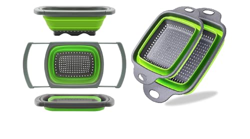 Sky35 Silicone Collapsible Colander Set – Foldable Over-The-Sink Kitchen Strainer for Pasta, Vegetables, Fruits – Space-Saving Design (3-Piece),Foldable Kitchen Strainer