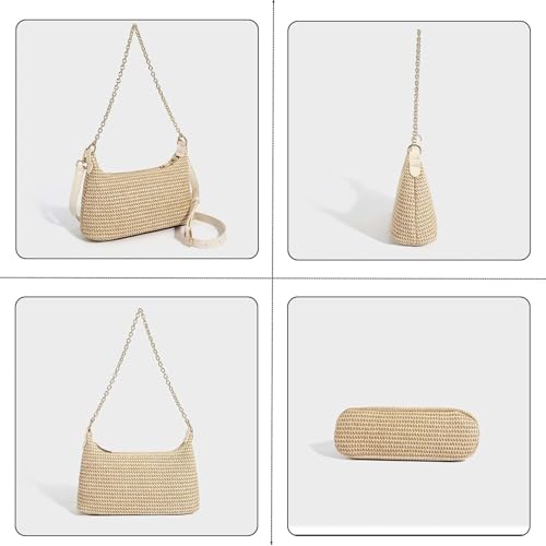 Bolso de hombro tejido de paja para mujer miniatura 3