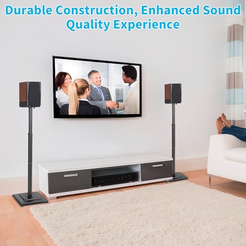 OUUTMEE Surround Speaker Stand, Speaker Floor Stands with Adjustable Tray Holds Universal Satellite & Bookshelf Speakers, Speaker Stand Up to 5KG with Cable Management, Speaker Mount Set of 2