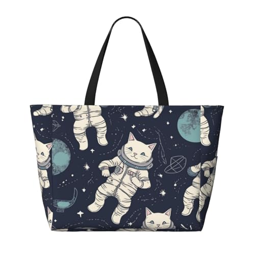 Beach Bags For Women Large Waterproof Sandproof Beach Tote Bag Lightweight Zipper Carry On Bag Fun Cat Astronaut Pool Bag For Gym Travel Vocation2