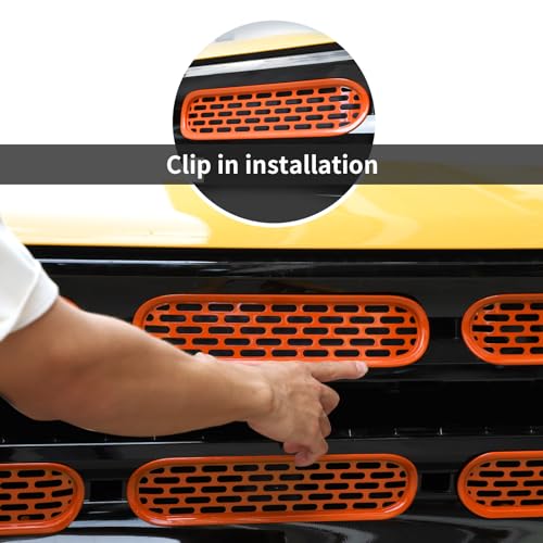 Image of Front Grill Mesh Grille Inserts Cover Frame Trims Kit 6Pcs Fit for Ford Bronco 2021-2026 2 /4 Door Exterior Accessories (Orange)