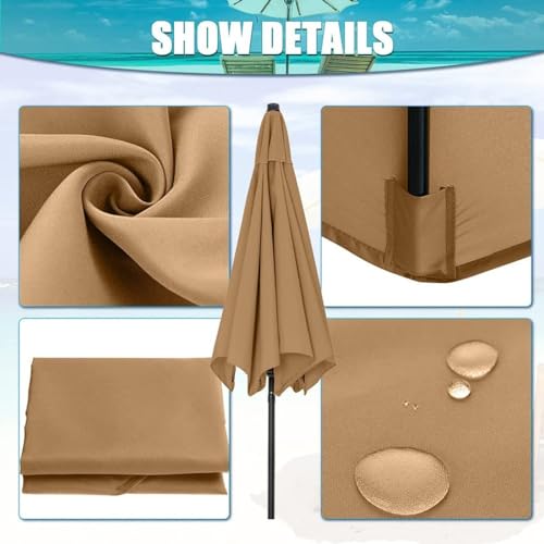 Housse de parasol de rechange 8 côtes toile parasol 3m polyester marron - 7