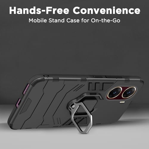 Image of Pikkme Vivo V29e 5G Back Cover | D5 Tough Armor Bumper | 360 Protection Case | Ring Holder Stand Case for Vivo V29e 5G (Black)