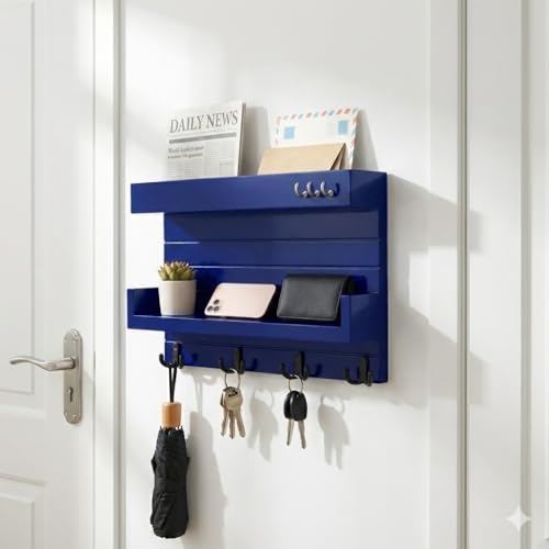 Image of Wooden Key Holder for Wall, Blue