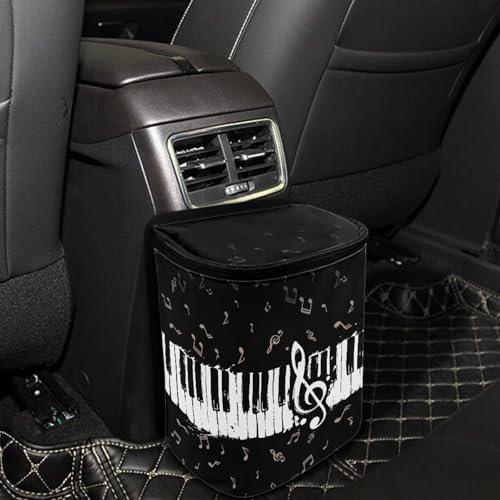 Image of Talayituse Music Note Print Car Trash Can Portable Auto Garbage Bin Multifunctional Vehicle Interior Accessories with Adjustable Straps Universal Fit Truck SUV Sedan