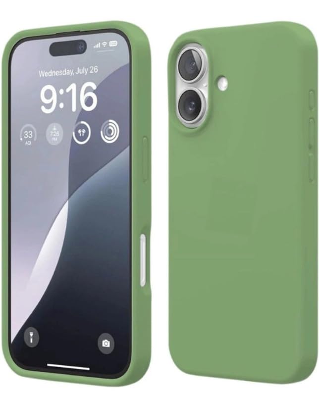 Image of Premium Liquid Silicone Case for iPhone 16 Plus - Slim Full Body Protective Back Cover with Soft Microfiber Lining, Anti-Slip Grip Scratch Resistant Phone Case (Pastel-Green)