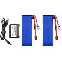2PCS 7.4V 2200mAh Lithium Battery with 2 in 1 Charger for WLtoys K949 10428 10428-A L202 RC high-Speed Remote Control car Upgraded T-Type Plug Lithium Battery
