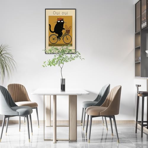 Unframed Funny Black Cats Food Bread Canvas Posters French Baguettes Cat Wall Art Black Cat Riding Bicycle Prints Painting For Living Room Bedroom Dorm Wall Decor 8x12in