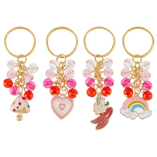 SUPERFINDINGS 3 colores 4 unidades 4 estilos cuentas acrílicas llavero aleación rosa intenso...
