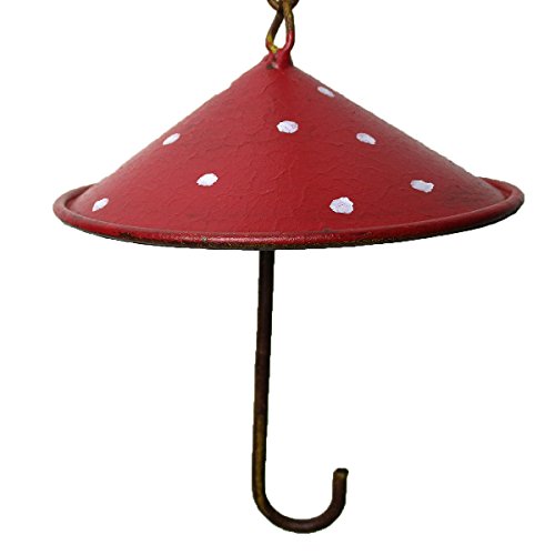 vonHermine Meisenknödel-Halter Metall Schirm Ø 8cm H 24cm Rot Punkte Vogel Futterstation Cover