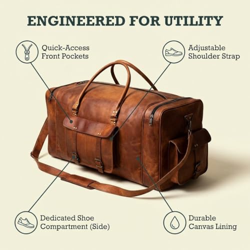 Large Leather 32 Inch Luggage Handmade Duffel Bag Carryall Weekender Travel Overnight Gym Sports Carry On For Men And Women (32 inch) by cuero - Image 6