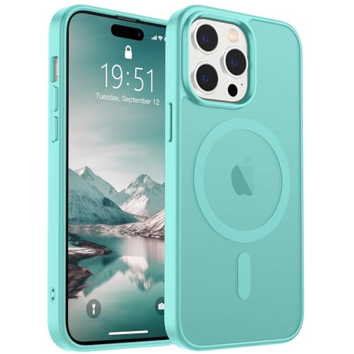 SUPFINE Magnetic for iPhone 14 Pro Case (Compatible with MagSafe) (Military Grade Drop Protection) Slim Translucent Matte with Anti-Fingerprint Phone Case,Blue Green