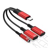 USB-C to 3.5mm Headphone and Charger Adapter, 3 in 1 Dual Type C Aux Splitter Charger Headphone Jack Dongle Cord Compatible for iPhone 15/16/17 Pro/Max/Plus, iPad, Samsung Galaxy S23/S24 Ultra