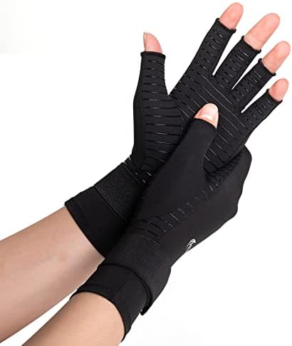 HENOTIC Copper Arthritis Gloves for Women Men, Wrist Reinforcement Fingerless Arthritis Compression Gloves for Relieving Carpal Tunnel Aches, Rheumatoid Pains, Joint Swell