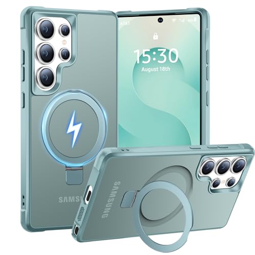 BENTIACC Handyhülle für Samsung Galaxy S25 Ultra Hülle mit Unsichtbarer Magnetisch Ring Ständer Mil-Grade Drop Shockproof Anti-Scratch Anti-Fingerabdruck Rutschfest Transluzente Matte Case (Seeblau)