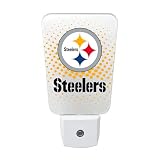Party Animal NFL Team LED Night Light, with Auto Sensor and 3 Light Settings, Slim 5-Inch Design fits Standard Outlets, Pittsburgh Steelers